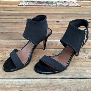 Donald J. Pliner (38) Black Leather Tilda Stretch-Cuff  ZipAnkle Stiletto Sandal